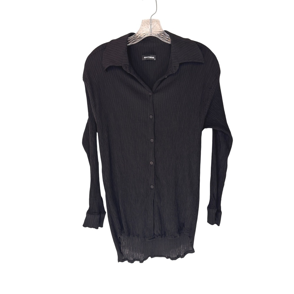 Nocturne Women's Button Up Shirt Black Long Sleeve Stretch Vamp Whimsigoth Small